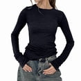 thumbnail image 2 of T-shirt à Col Rond pour Femmes à Manches Longues Ajusté, T-Shirts Unis, Automne Y2k, Hauts Courts pour Sorties, Jolis Chandails Moulants, 2 of 10