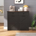 thumbnail image 2 of Dining Room Server Farmhouse Black Double Tilt Out Trash Cabinet for 20 Gallon Trash Cans, Free Standing Recycling Cabinet with Hideaway Drawer, Barn Door Style Laundry Sorter Cabinet, Tilt Out Trash, 2 of 19