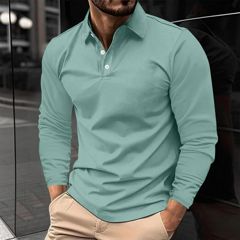 Vsssj Mens Casual Long Sleeve Shirt Collar Button Up T Shirt Top Lightweight Breathable Comfortable Loose Fit Stylish Golf Shirt Mint Green XL, Men's