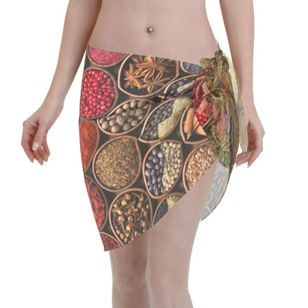 Disketp Spices And Herbs Women Swimsuit Cover Up Short Chiffon Summer Beach Sarong Bikini Wrap Skirt Bathing Suit