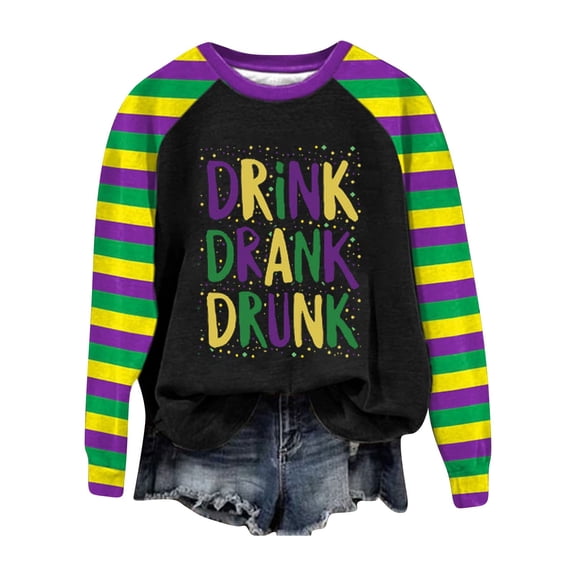 Tweang Mardi Gras Shirt Long Sleeve Mardi Gras T-shirt Long Sleeve Tops for Women Mardi Gras Sweatshirt Loose Fitting Tops for Women Mardi Gras Sequin Sweatshirt Women Mardi Gras Shirts Black L