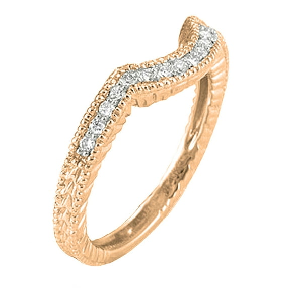 0.20 Carat (ctw) 10K Rose Gold Round Cut Diamond Ladies Anniversary Wedding Band Matching Stackable Guard Ring 1/5 CT