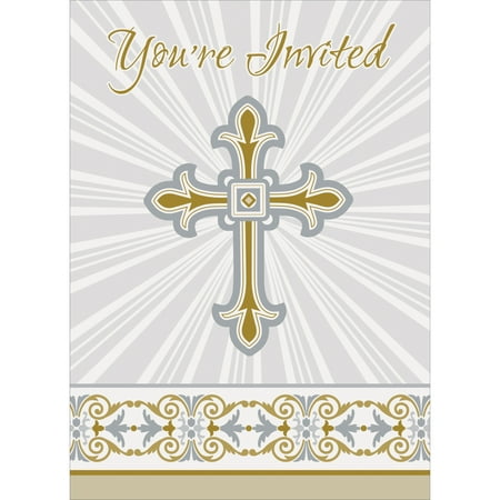 Radiant Cross Religious Invitations, Gold & Silver, 8ct