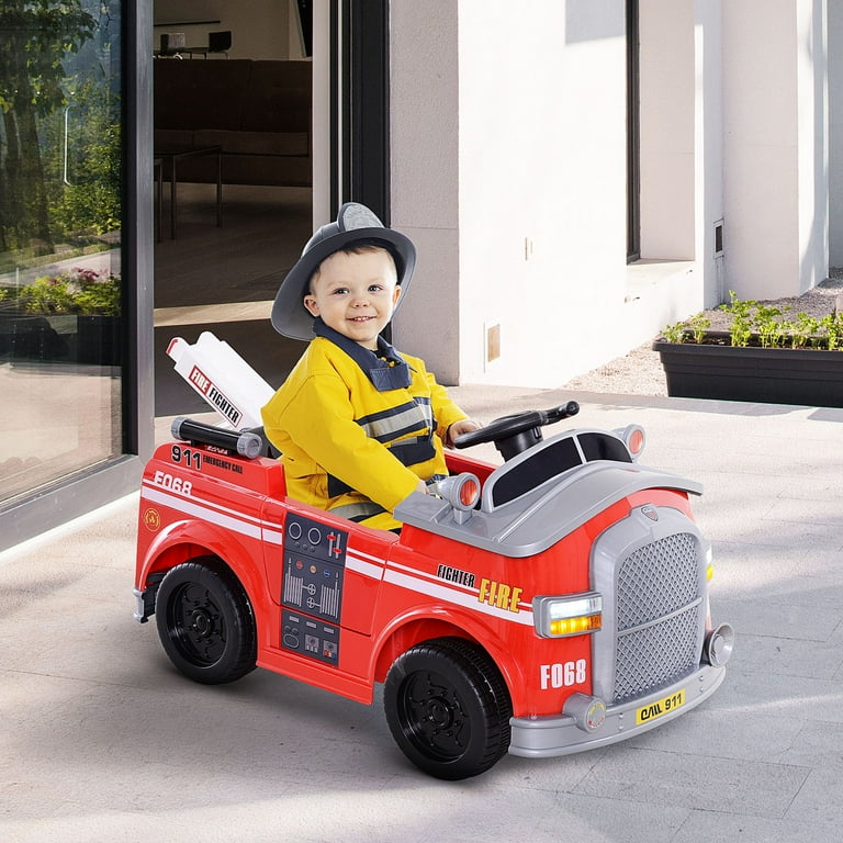 Aosom 6V Electric Ride On Fire Truck Vehicle for Kids with Remote