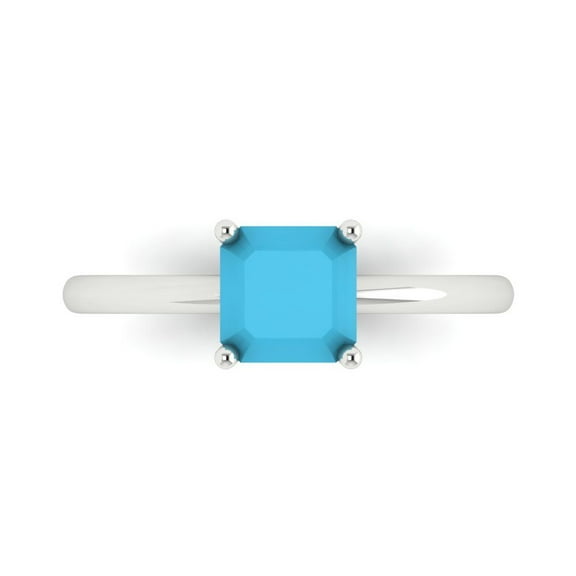 Solitaire Engagement Ring for Women - 1ct Simulated Turquoise in 18K White Gold Promise Ring