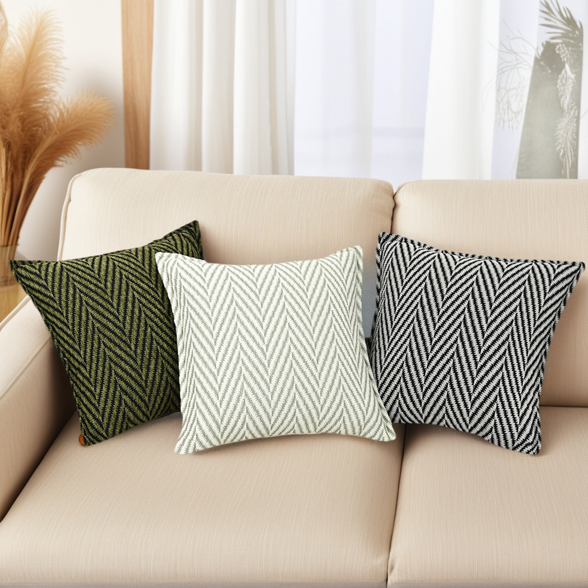 Unique Bargains Pack of 2 Chenille Soft Striped Modern Throw Pillow Covers White Black