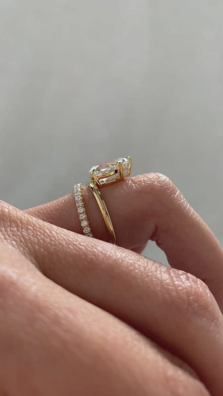 SOLITAIRE JEWELS 2.50CT Pear Cut Moissanite Double Band Engagement Ring for Women Solid 10k Yellow Gold