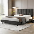 thumbnail image 3 of Queen Size Bed Frame with Adjustable Headboard, Linen Upholstered Platform Bed Frame with Strong Wooden Slats, Mattress Foundation, No Box Spring Needed, Easy Assembly, Gray, 3 of 7