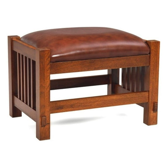 Pemberly Row Mission Spindle Stool - Quarter Sawn Oak & Leather