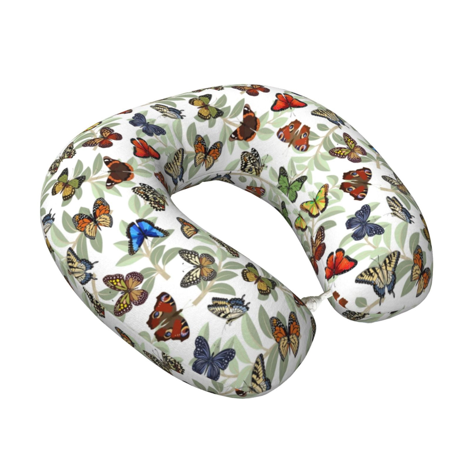 Xecao Multicolored Butterflies Print Memory Foam Cervical Neck Pillow Versatile U-Shaped Pillows for Home,Office,Camping,Travelling,Soft Washable Cover