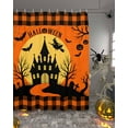 thumbnail image 2 of Halloween Castle Shower Curtain Set ，Waterproof Fabric Shower Curtains Bat Witch Black Plaid Orange Background Shower Curtains for Bathroom,Bathroom Decor 72"x84", 2 of 6