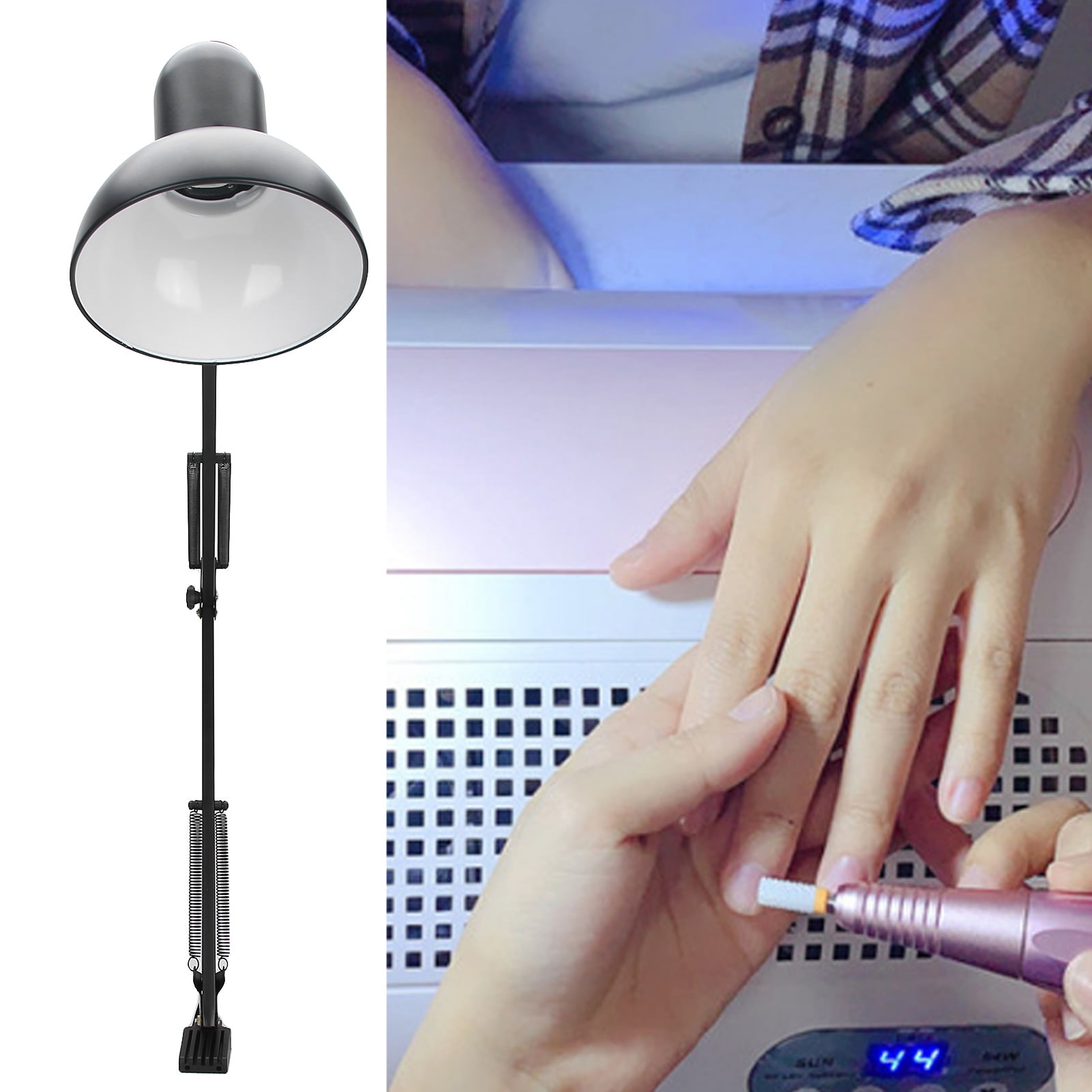 Nieyigj LED Clip-On Desktop Light 360 Degrees Rotation Folding Lamp for Nail Art Eyelashes Grafting, 220V-240V Multi-purpose Eye Care Desk Light, Adjustable Long Arm Clip Lamp (No Bulb Included)