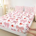 thumbnail image 3 of Erosebridal Bow Knot Pattern Bed Sheets King,Cartoon Bow Bowknot Bedding Sets King Size,Red Hlove Dots Sheet Set King For Teens,Lightweight Bedroom Decorative,4-Piece, 3 of 7
