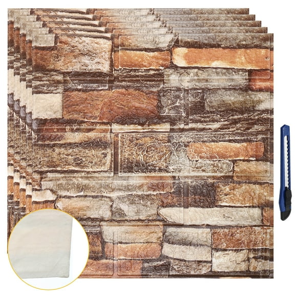 Unique Bargains 3D Wall Panel Peel and Stick,  30PCS  Wallpaper for Bedroom Faux Stone Wall Panel Self-Adhesive Wallpaper (Yellow Brick)