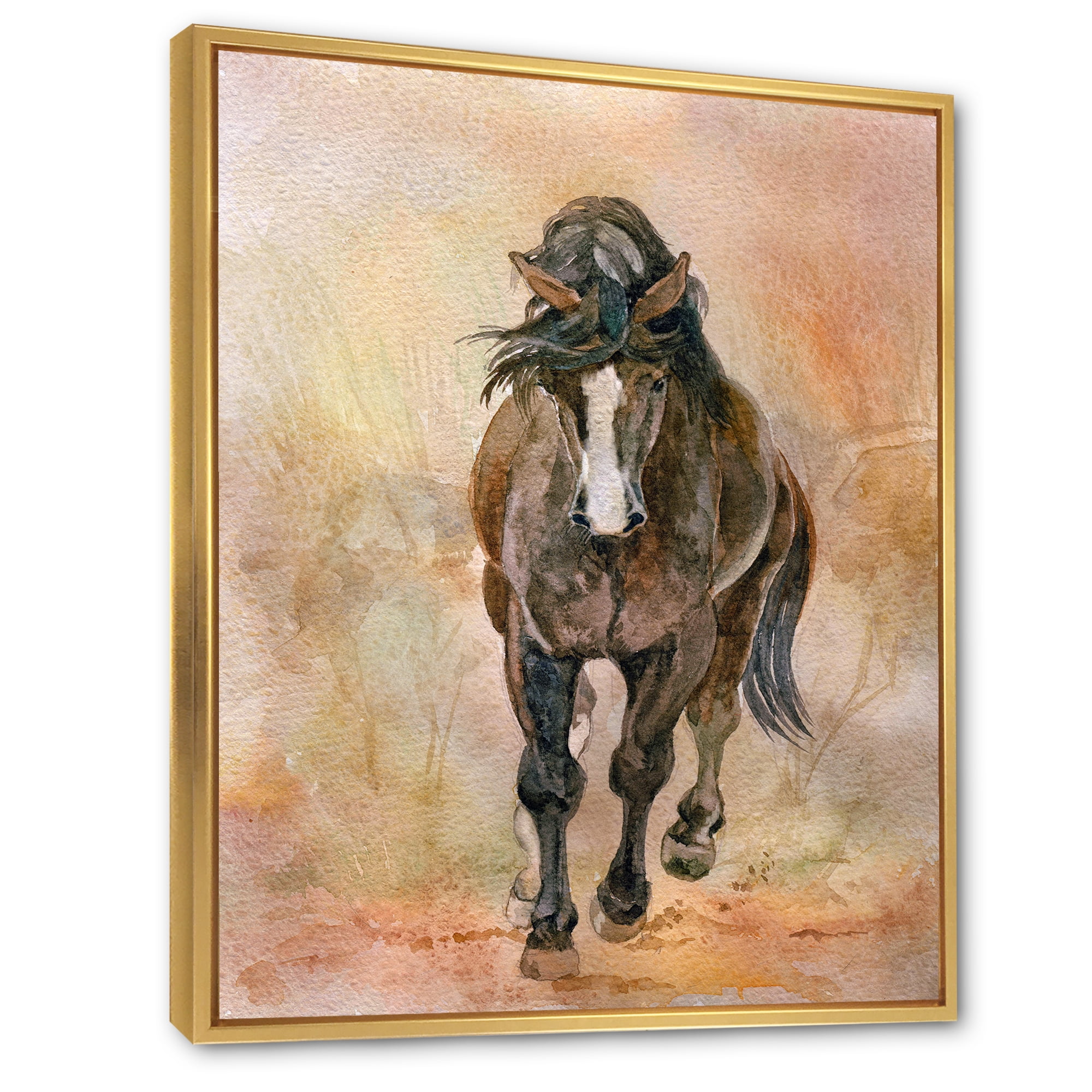 Abstract Portrait Of Beautiful Chestnut Horse I 16 in x 32 in Framed Painting Canvas Art Print, by Designart