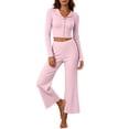 thumbnail image 2 of Womens Pajama Sets 2 Piece Outfits Matching Lounge Set Cozy Knit Pajamas Loungewear Fall Winter Clothes Long Sleeve Top Wide Leg Pants Sleepwear, 2 of 7