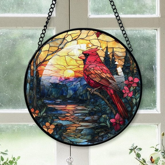 Personalized Cardinal Bird Suncatcher Stained Glass Suncatchers, Cardinal Bird Ornament for Sun Catcher Indoor Window, Cardinal Bird Painted Glass Panel Décor ZnZchh