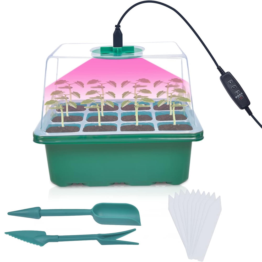LAPAMAX 4Pack Seed Starter Trays Kits With Grow Light, Adjustable Brightness & Humidity, for Greenhouse Seedlings