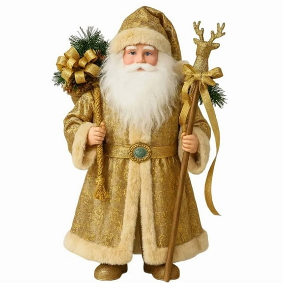 Golden Santa Christmas Ornament – Festive Holiday Decoration Figurine for Home, Office, Tree, Tabletop or Window Display, Exquisite Collectible Gift for Family & Friends