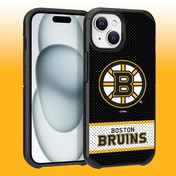 Apple iPhone 15 Plus - NHL Licensed Boston Bruins Team Logo on Jersey Textured Dual Layer Case