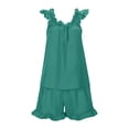 thumbnail image 6 of JIAYUE Womens 2 Piece Outfit Sets Sleeveless Ruffle Solid Color Square Collar Crop Top And Casual Shorts Loungewear Ladies Stylish Clothing Set, 6 of 9