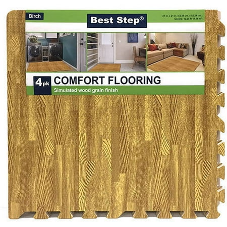 Venture Products Best Step Interlocking Faux Wood Floor Mats with Finishing Borders, 4pk