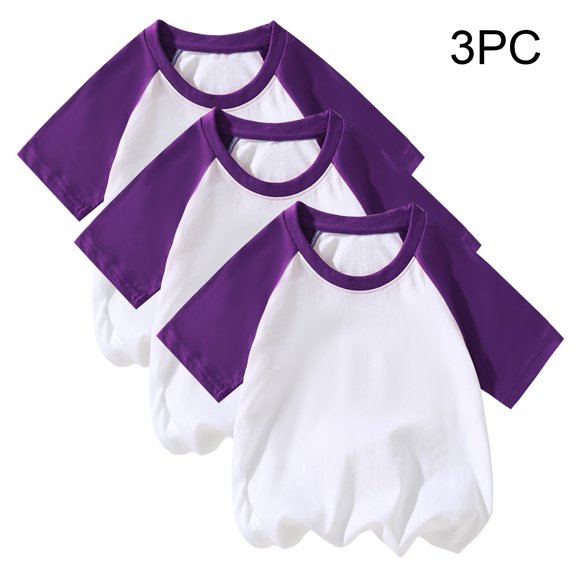 3 Pack Toddler Baby Girls Boys Short Sleeve Shirts Raglan Shirt Baseball Tee Cotton T-Shirt for 2-12 Years