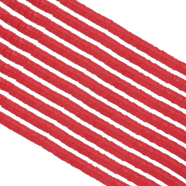 Uxcell Polymer Clay Beads Spacer 3500Pcs 10 Strands Round Flat Handmade Bead Spacer Red 0.16 inch
