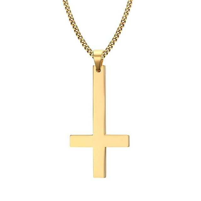 Stainless Steel Upside Down Cross Necklace for Mens,Inverted Pendant