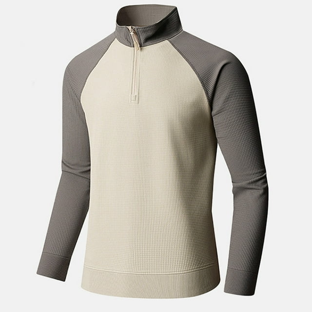 WEIYLL Mens Fall Tops Half Zip Sweatshirt Heavyweight Pullover Collar Athletic Shirt Beige Fall Clothes ,XXL