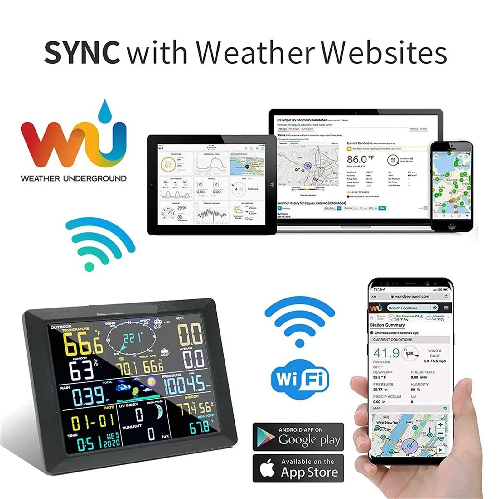 0310 Professional Weather Station Internet Wireless with Outdoor Sensor Rain Gauge Weather Forecast Wind Gauge NicetyMeter ,High Precision