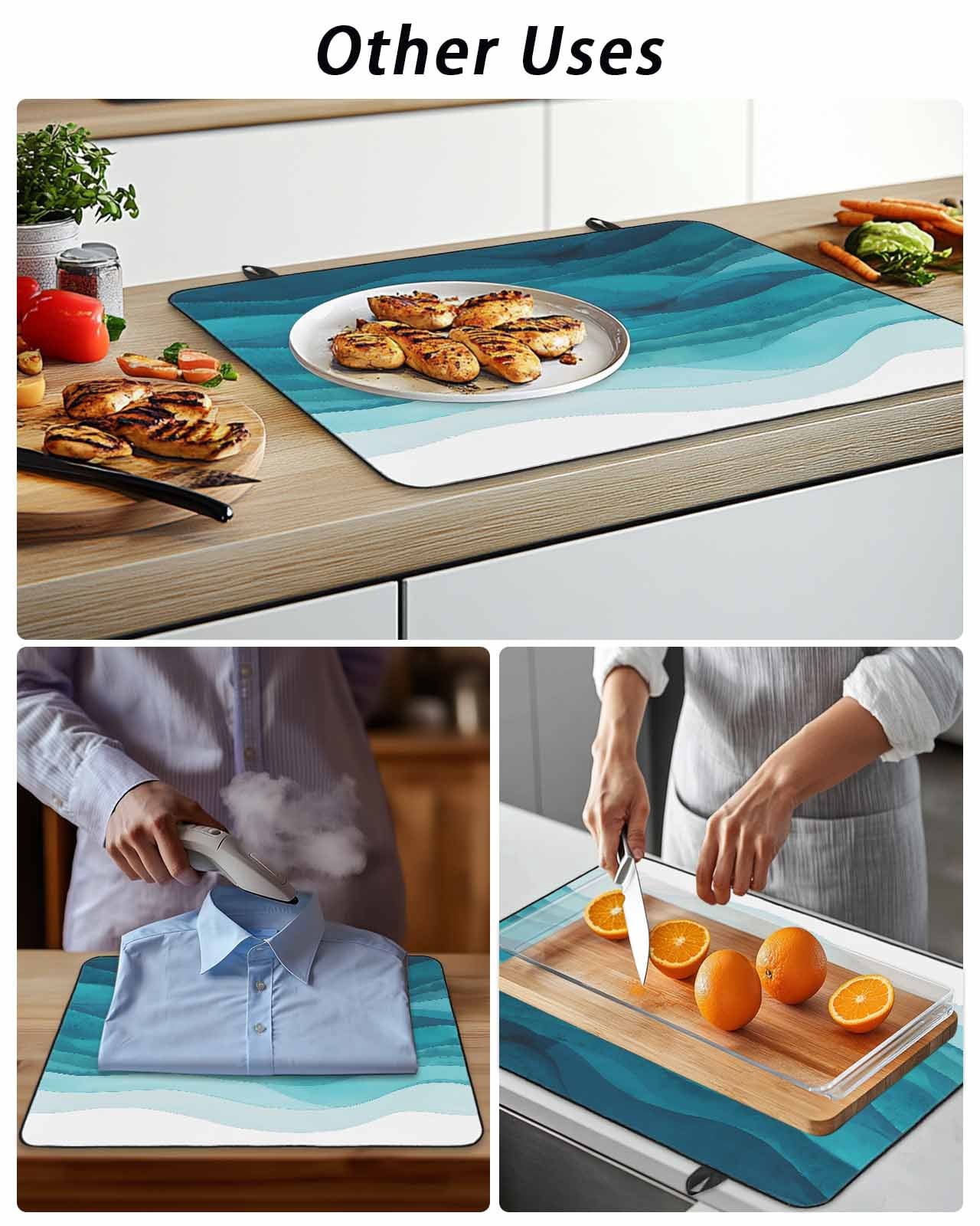 Stove Top Covers for Electric Stove, Teal Turquoise Waves Glass Stovetop Cover Protector, Ombre Coastal Ocean Water Abstract Induction Cooktop Protector Oven Mat for Kitchen Countertop 28.5"x20.5"
