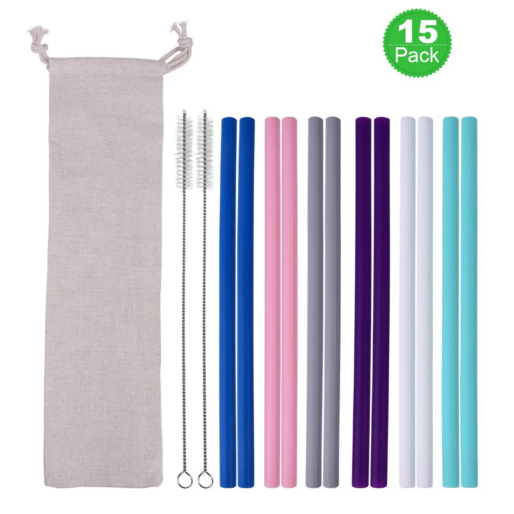 Set of 12 Reusable Silicone Straws 9.6 Inch Regular Size Reusable