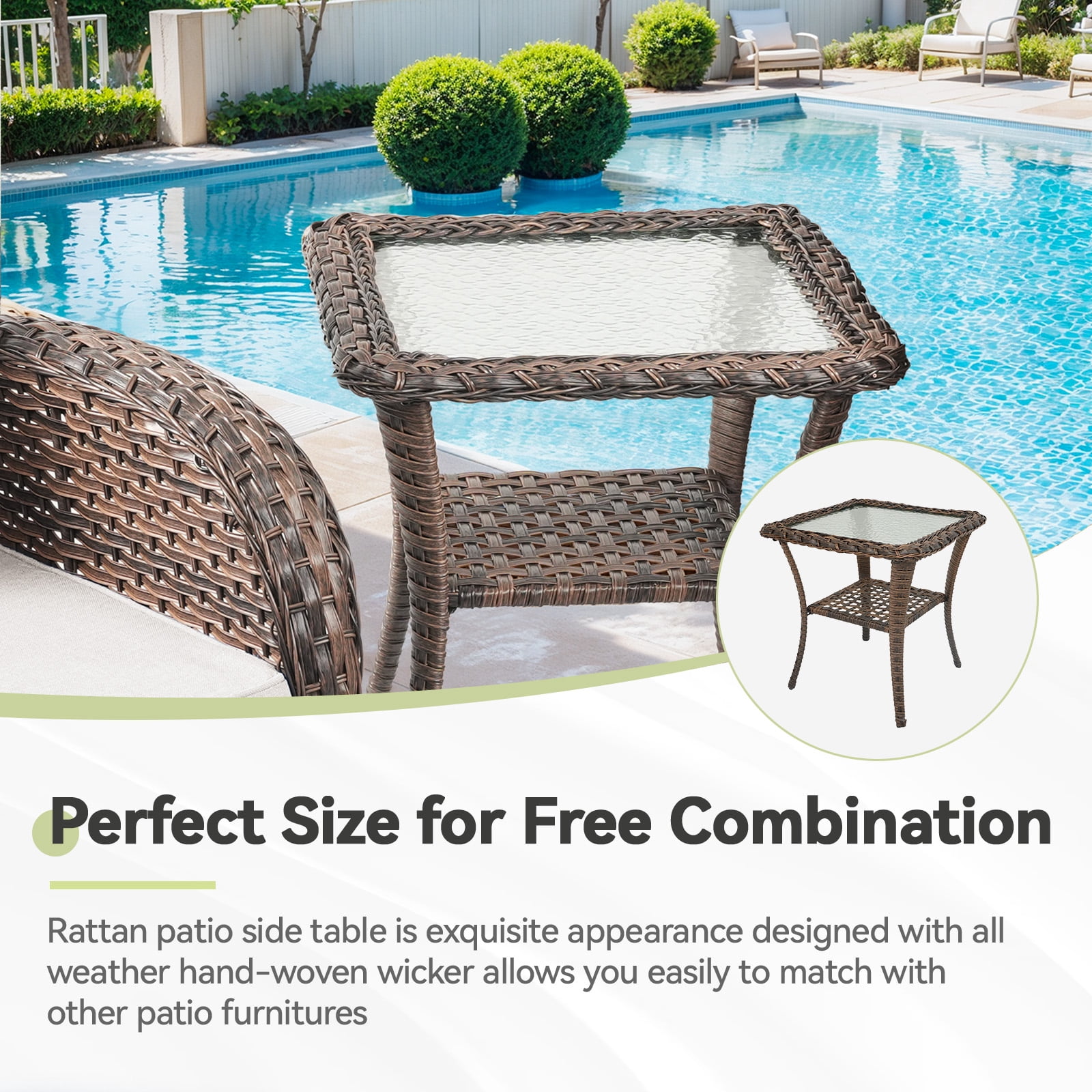 Planntonneo 3 Piece Wicker Patio Furniture Sets, Outdoor Swivel Rocking Chairs Set of 2 with Rattan Side Table for Deck Porch Pool, Brown/Beige