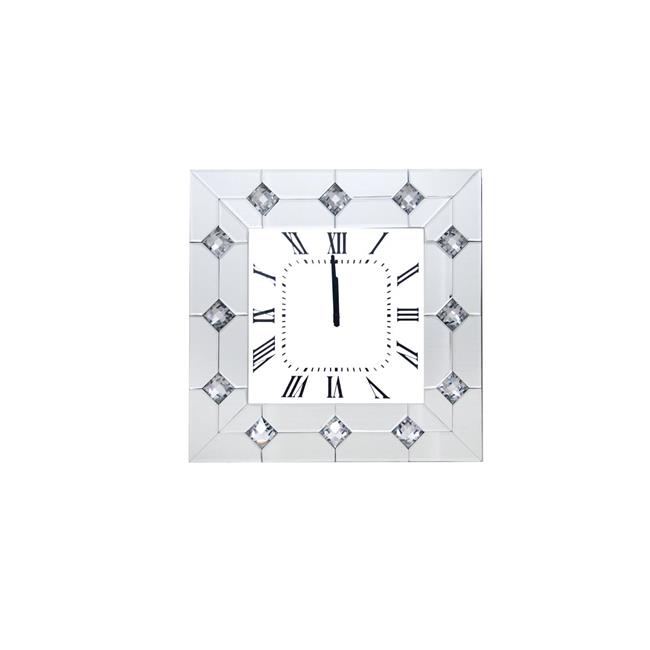 Benzara Bm184773 Mirrored Square Shape Wooden Og Wall Clock With Crystal Accents 44 White 19 69 X 2 48 In Canada - Square Shape Wall Clock Images Benzara Bm184773 Mirrored Square Shape Wooden Og Wall Clock With Crystal Accents 44 White 19 69 X 2 48 In Canada - Square Shape Wall Clock Images