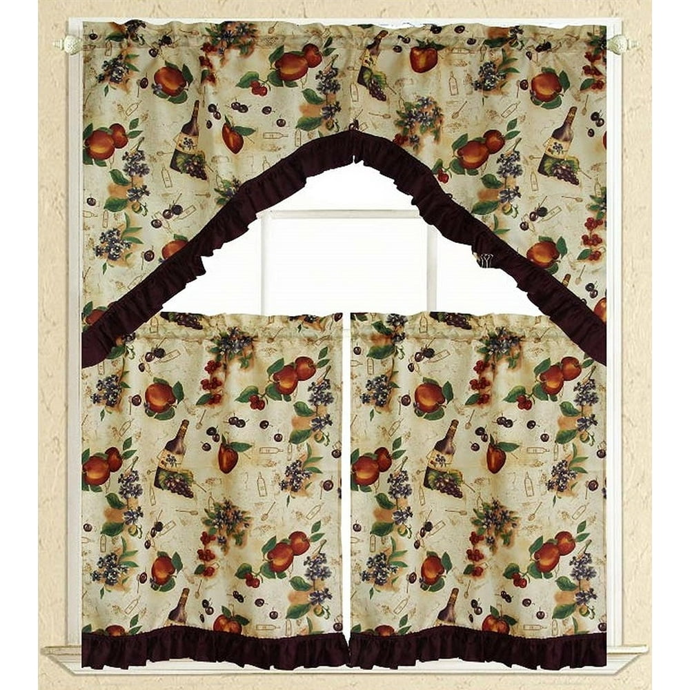 Elegance Linen® Embroidered 3Piece Kitchen Curtain Window Treatment