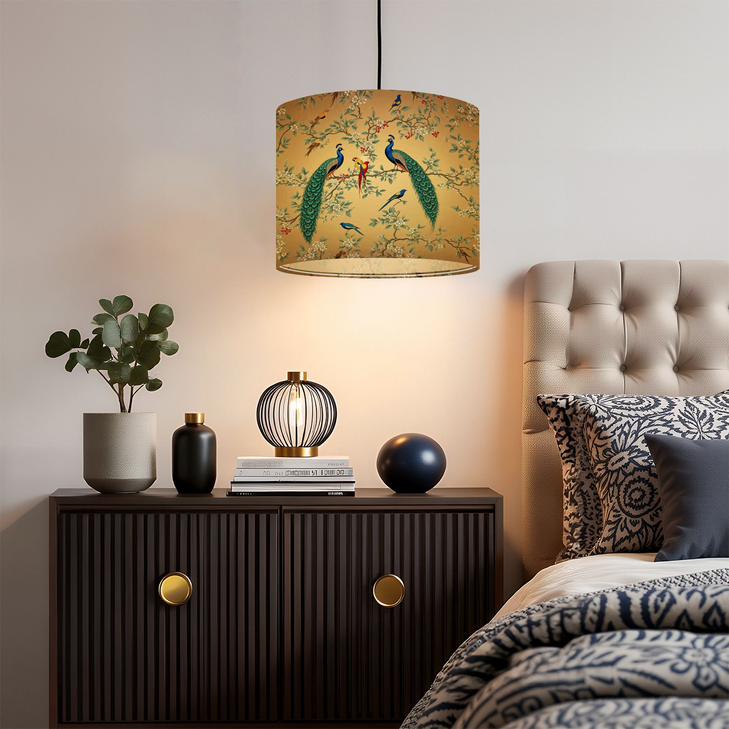 Linen Drum Lampshades Chinoiserie Vintage floral for fabric poster print Mural Bloom 13"x13"x10" Light Shade for Table Lamps Floor Lamps Drum Lamp Shades Lampshade Replacement Assembly Required