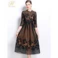 thumbnail image 4 of H Han Queen 2024 otoño Casual Oficina Vestidos Simple elegante moda hueco Crochet vestido de encaje mujeres A-Line Midi Vestidos de fiesta, 4 of 5