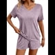 thumbnail image 1 of Conjunto de Pijama de Dos Piezas para Mujer, con Camiseta de Corta y Pantalones Cortos, de Punto Acanalado. Púrpura M, 1 of 7