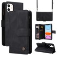 thumbnail image 1 of Mantto iPhone 11 Cover, Wallet Card Slot Crossbody/Shoulder Strap + Wristlet Strap Magnetic Flip Premium PU Leather Zipper Pocket With Kickstand For Apple iPhone 11,
Black, 1 of 18
