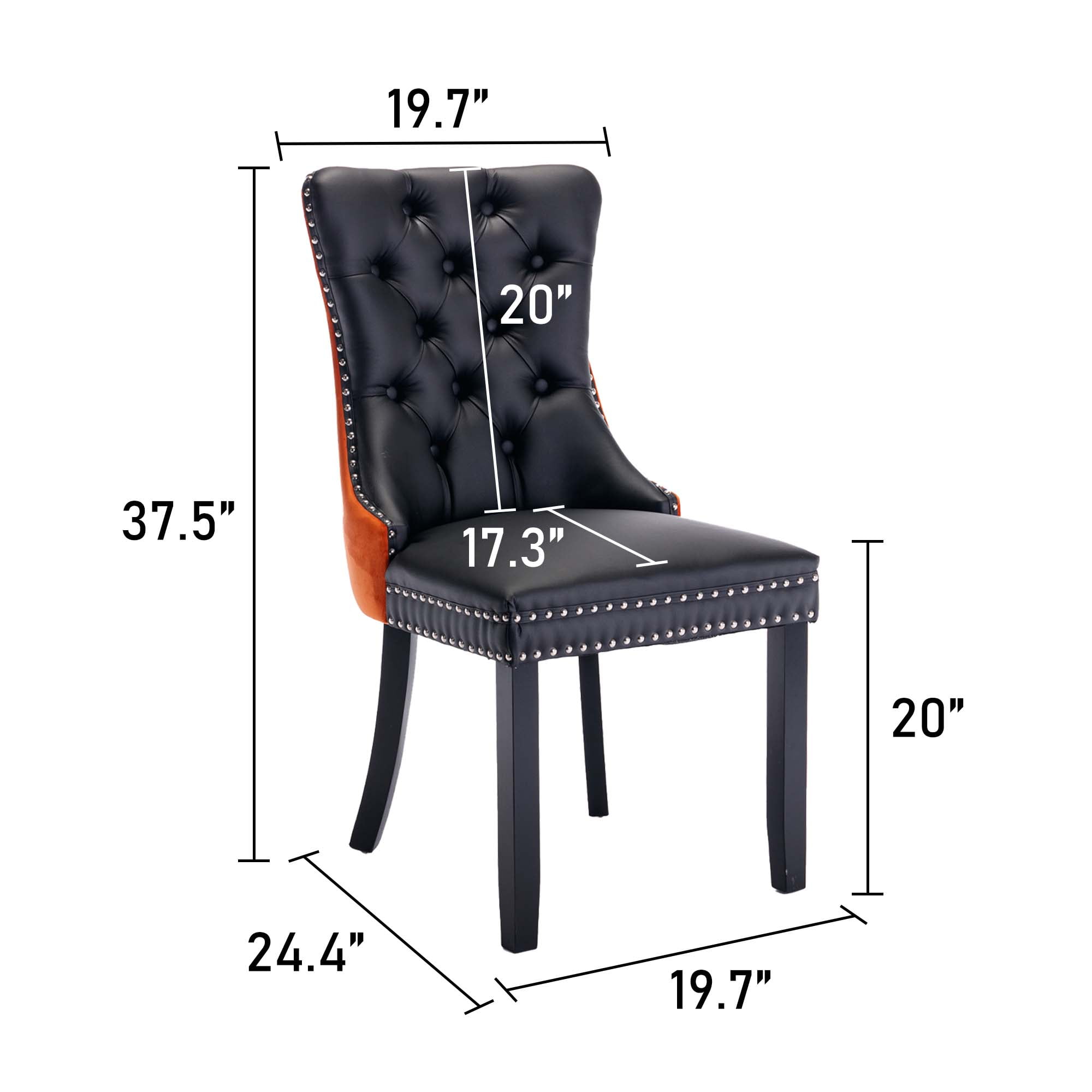 Aukfa High-End Upholstered Dining Chairs Set of 2, Modern Tufted Solid Wood Side Chair with Nailhead Trim - Black/Orange