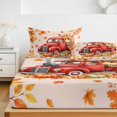 thumbnail image 6 of Twin XL Size Fitted Sheet Set - Red Truck Fall 2 Piece Bedding Sets 16" Deep Pocket Fitted Sheet with 1 Pillowcases, Thanksgiving Pumpkins Maple Leaves Branches Brushed Microfiber Hotel Bed Sheets, 6 of 9