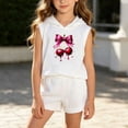 thumbnail image 4 of Girls Cotton 2pc Outfits Summer Printed Sleeveless T-Shirts Hoodies Comfy Shorts Casual Sets with Pockets White 2 9-10 Years, 4 of 6