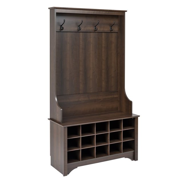 Atlin Designs Wide Hall Tree with Shoe Storage in Espresso