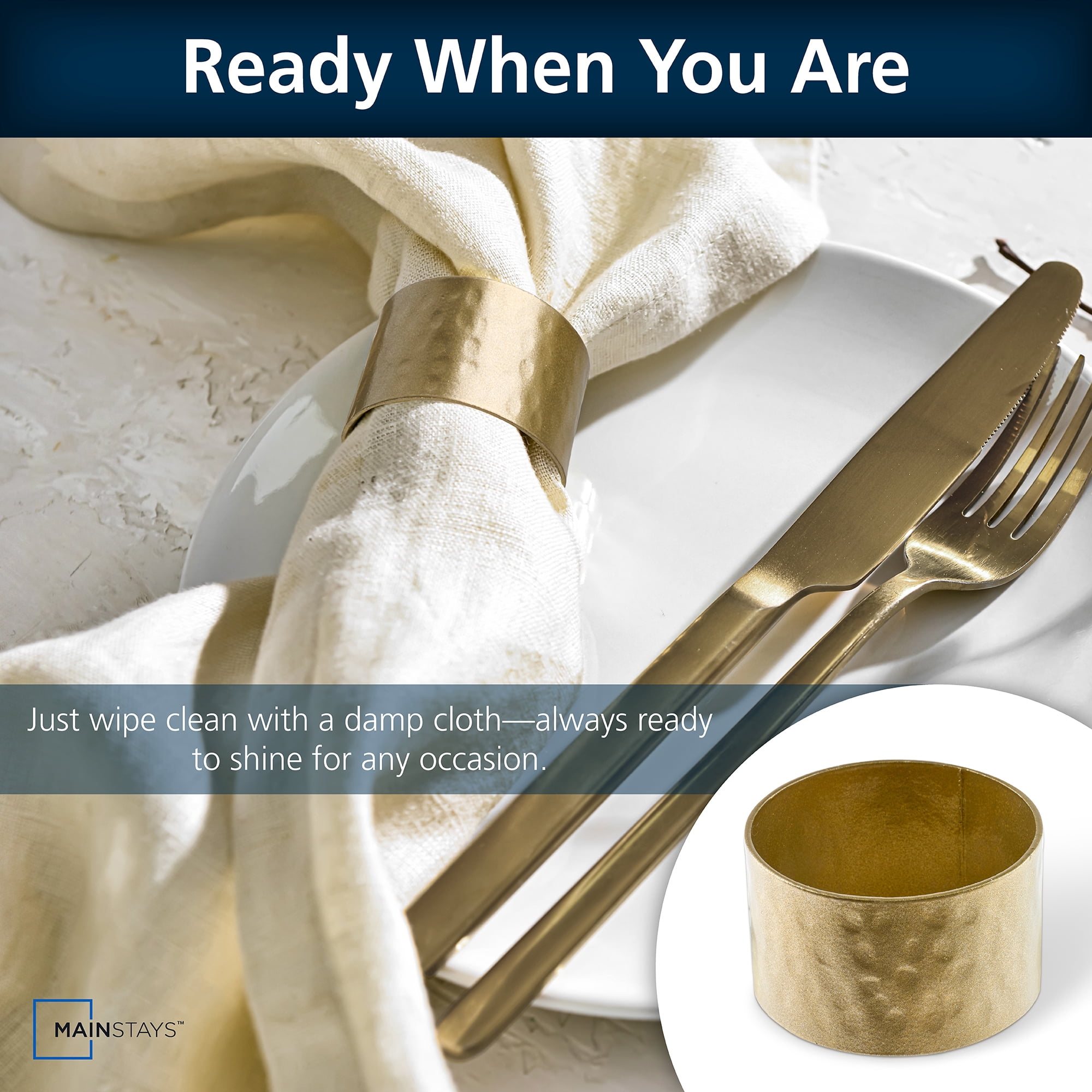 Mainstays Antique Brass Iron Napkin Rings, 4 Count