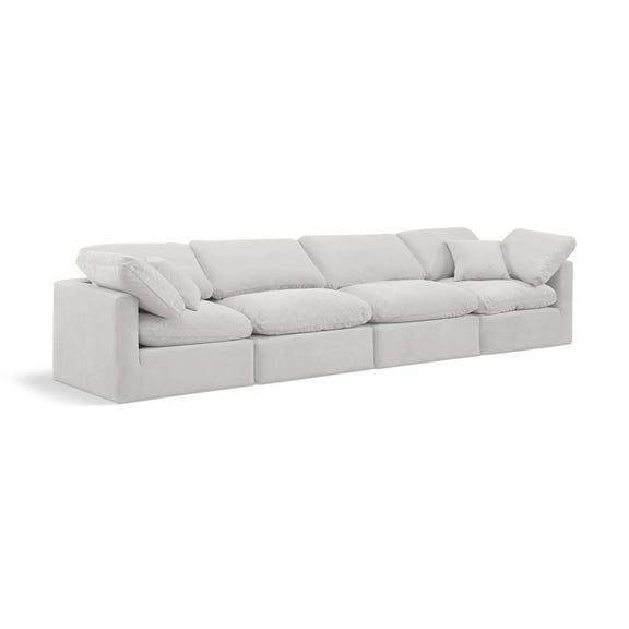 Meridian Furniture Indulge 129" Contemporary Velvet Modular Sofa in Cream