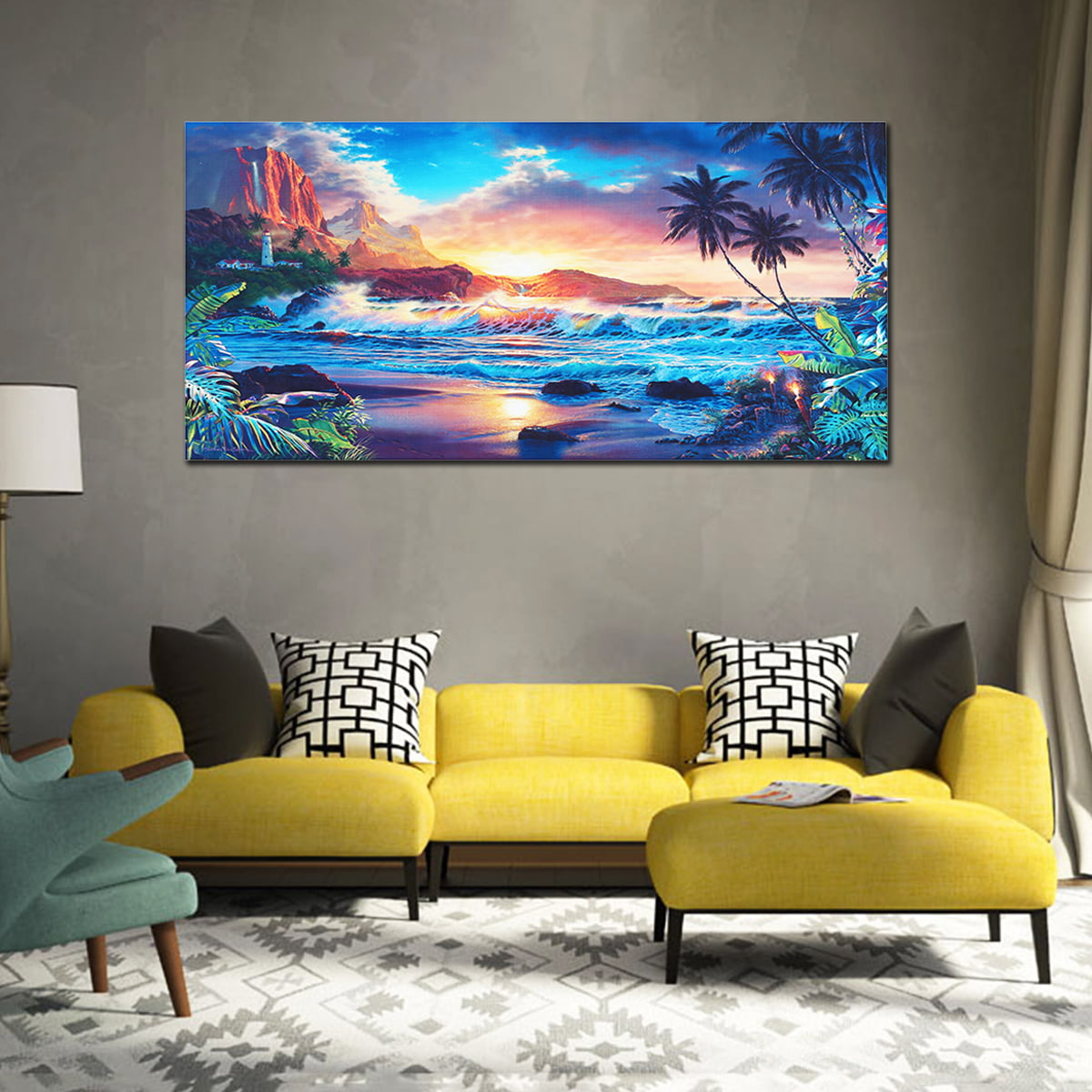 UnFramed Canvas Wall Art Sunset Sea Beach Modern Seascape Scenery Painting - Long Canvas Artwork ...