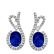 Platinum-Plated Sterling Silver Floral Lace-Cut Blue Obsidian Pave CZ Earrings