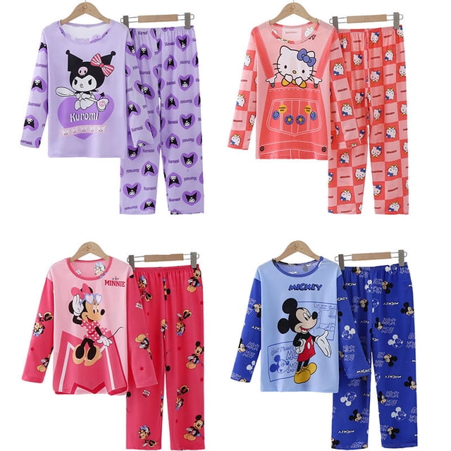 Conjuntos de pijamas Kuromi para niños, ropa de dormir de dibujos animados de Hello Kitty para niños y niñas, pijamas a juego de Mickey Minnie Mouse de 3 a 8 años
