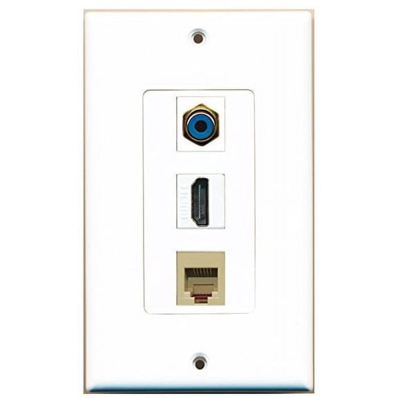 RiteAV - 1 Port HDMI and 1 Port RCA Blue and 1 Port Phone RJ11 RJ12 Beige Decorative Wall Plate